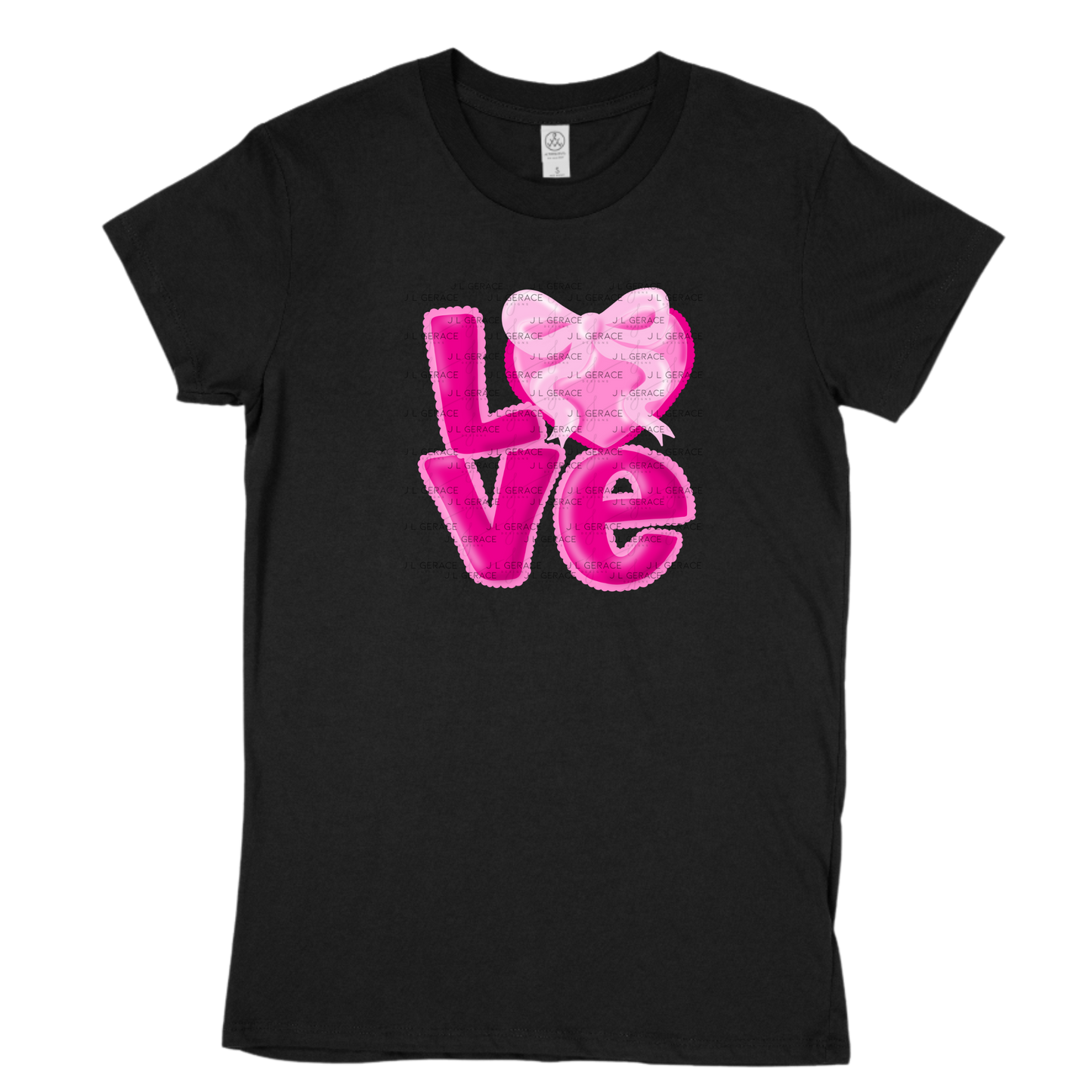 Love Pink Bubble Letter PNG with Heart Bow Design