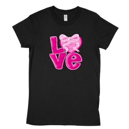 Love Pink Bubble Letter PNG with Heart Bow Design