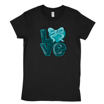 Dark Teal Love Bubble Letter PNG with Bow Accent Black outline Design