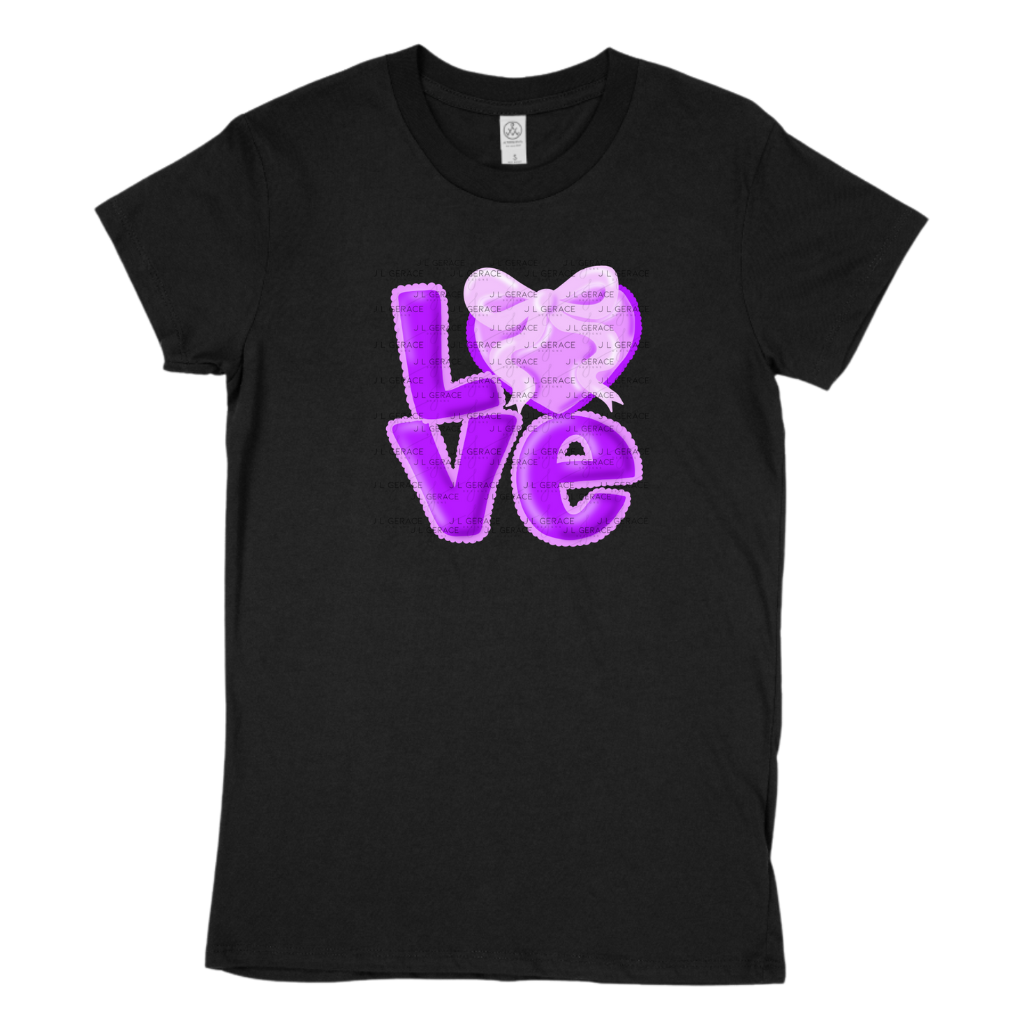 Purple Love Bubble Letter PNG with Heart Bow Design Scalloped Trim