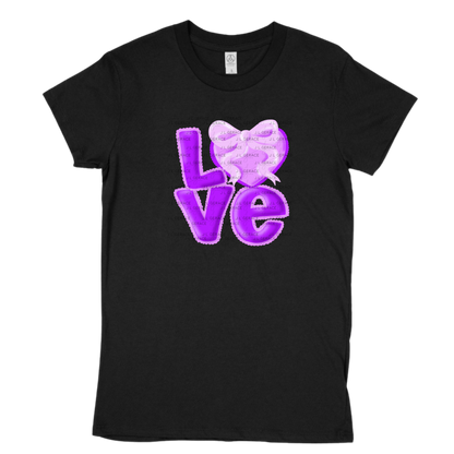 Purple Love Bubble Letter PNG with Heart Bow Design Scalloped Trim