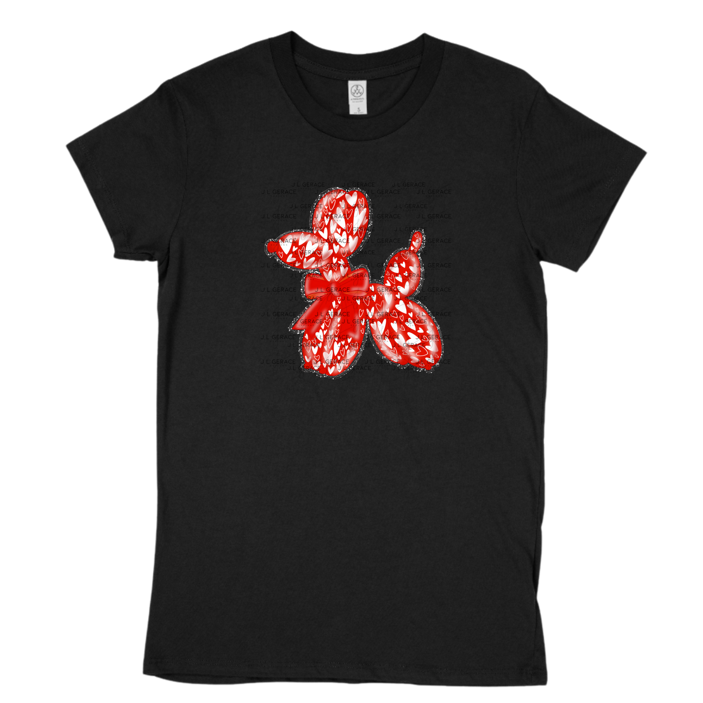 Red Love Balloon Dog PNG with Heart Pattern Bow and Glitter Outline