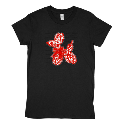 Red Love Balloon Dog PNG with Heart Pattern Bow and Glitter Outline