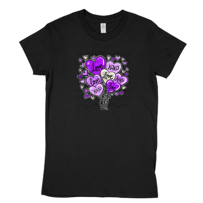 Purple Love & XOXO Heart Balloon Bouquet with Glitter String Outline PNG
