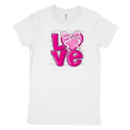 Love Pink Heart Bow PNG Valentine Word Art Design with outline