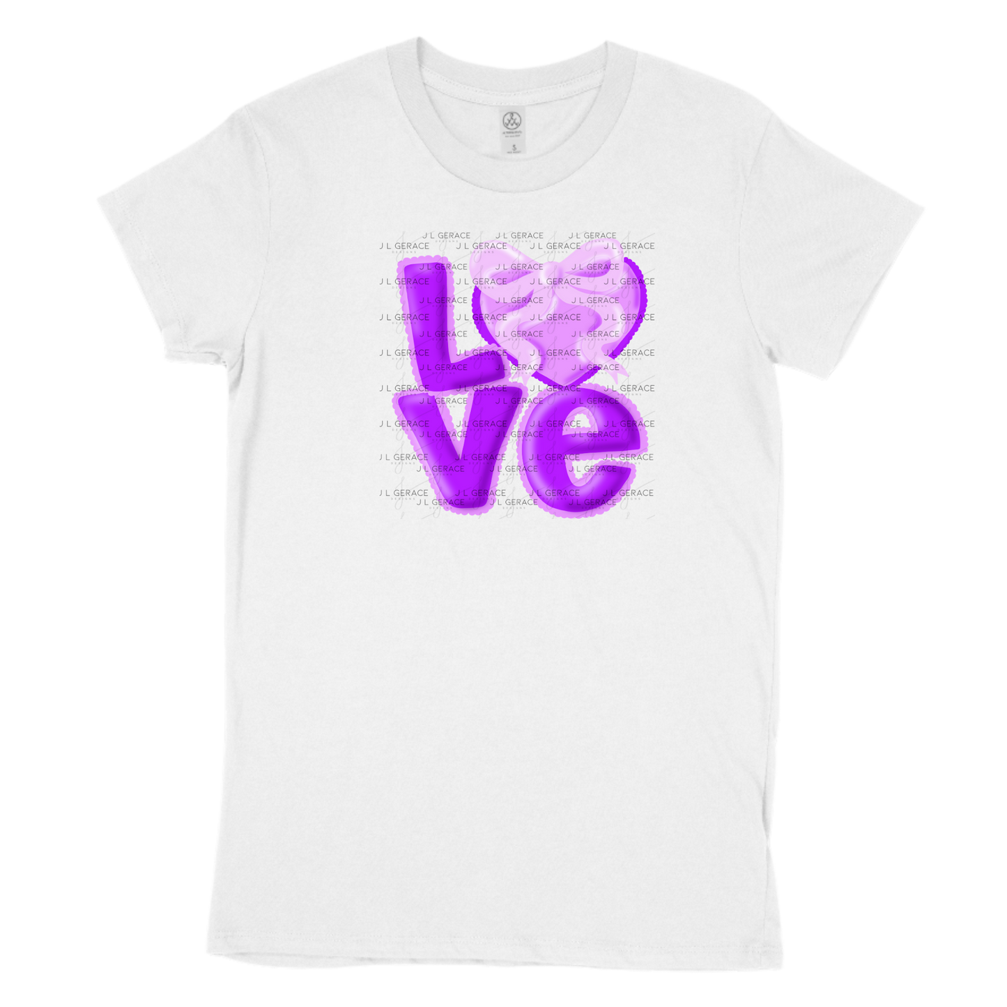 Purple Love Bubble Letter PNG with Heart Bow Design Scalloped Trim