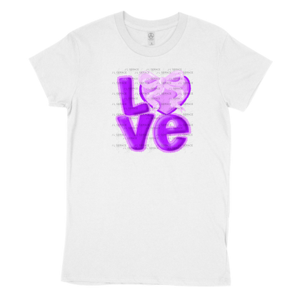 Purple Love Bubble Letter PNG with Heart Bow Design Scalloped Trim