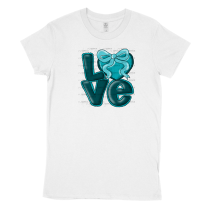 Dark Teal Love Bubble Letter PNG with Bow Accent Black outline Design