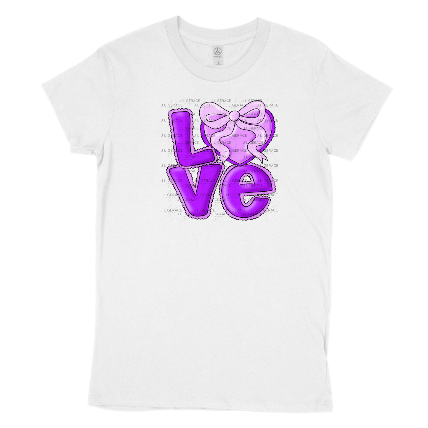 Purple Love Bubble Letter PNG with Bow Accent Black Outline Design