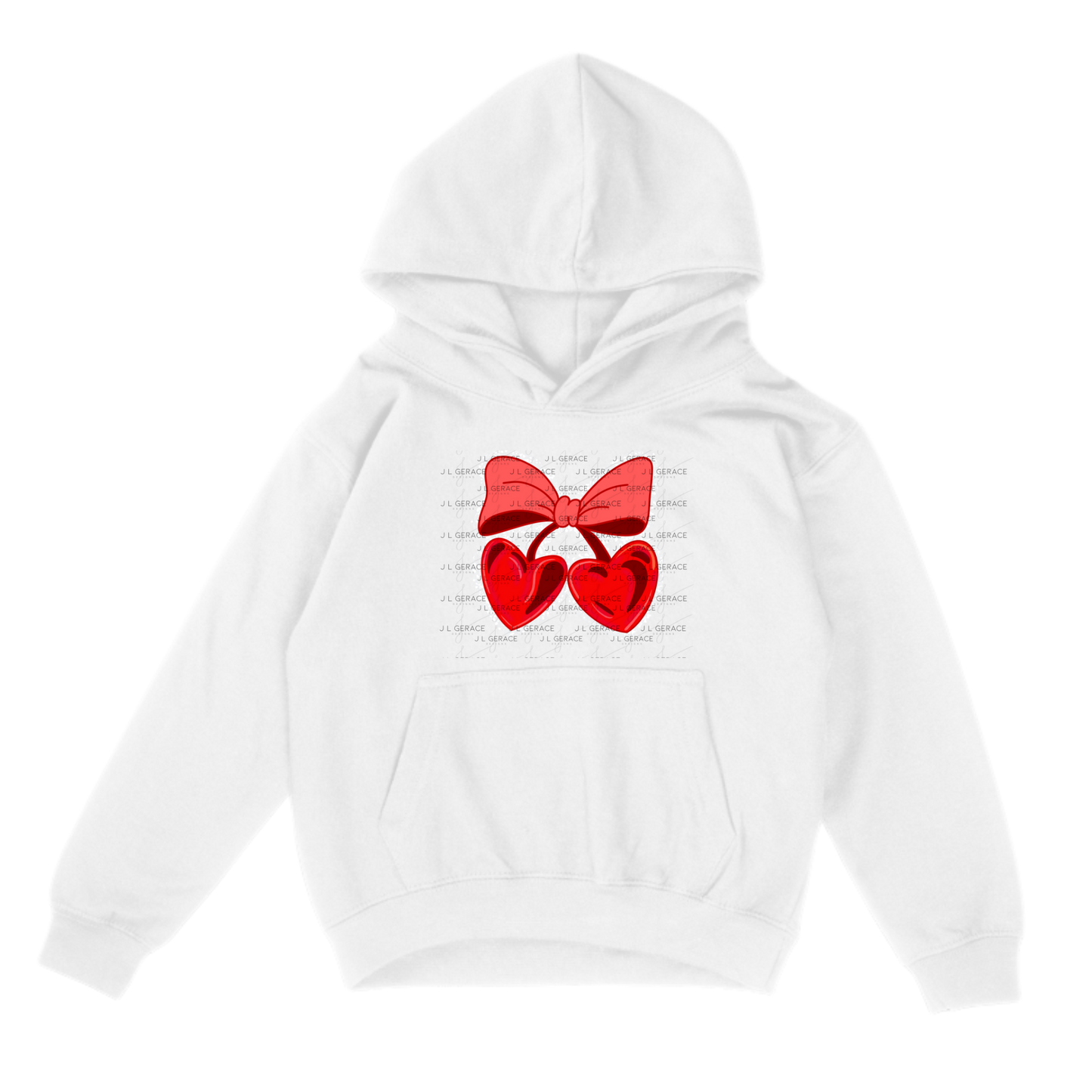 Red Heart Cherries PNG with Bow String Glitter Outline Design