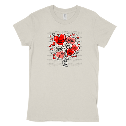 Red Love & XOXO Heart Balloon Bouquet with Glitter String Outline PNG