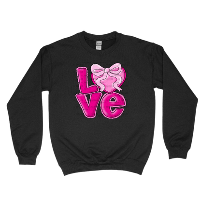 Love Pink Heart Bow PNG Valentine Word Art Design with outline