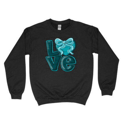 Dark Teal Love Bubble Letter PNG with Bow Accent Black outline Design