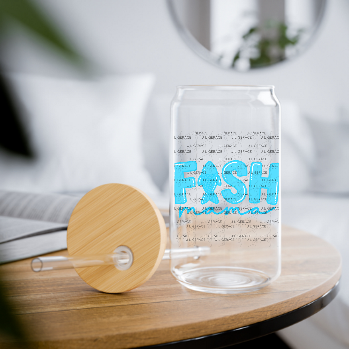 Fish Mama PNG – Blue Fishing Design with Fish Silhouette Letter