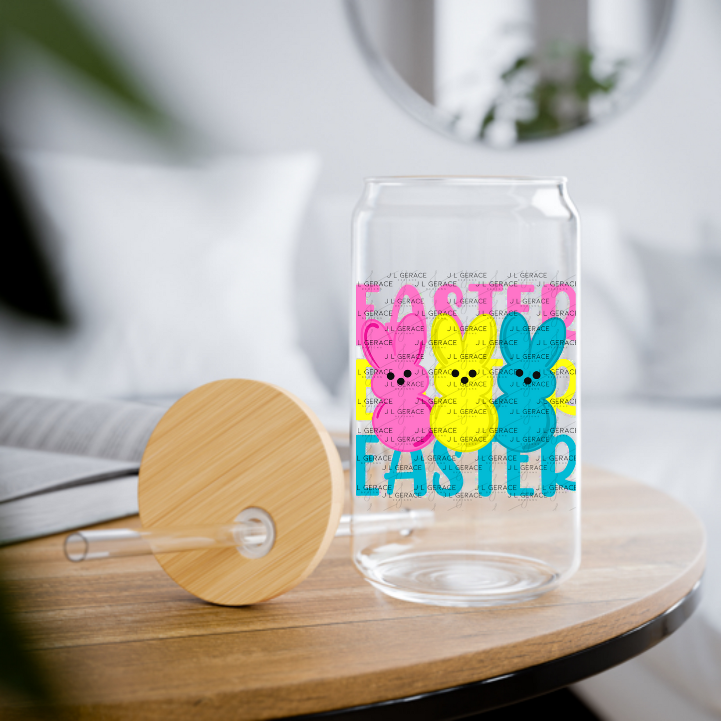 EASTER EASTER EASTER Bunnies Pink - Yellow - Blue Chunky Glitter Outline PNG