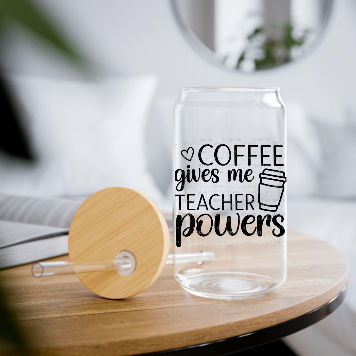 Coffee Gives Me Teacher Powers Black and White PNG (2 Colors)