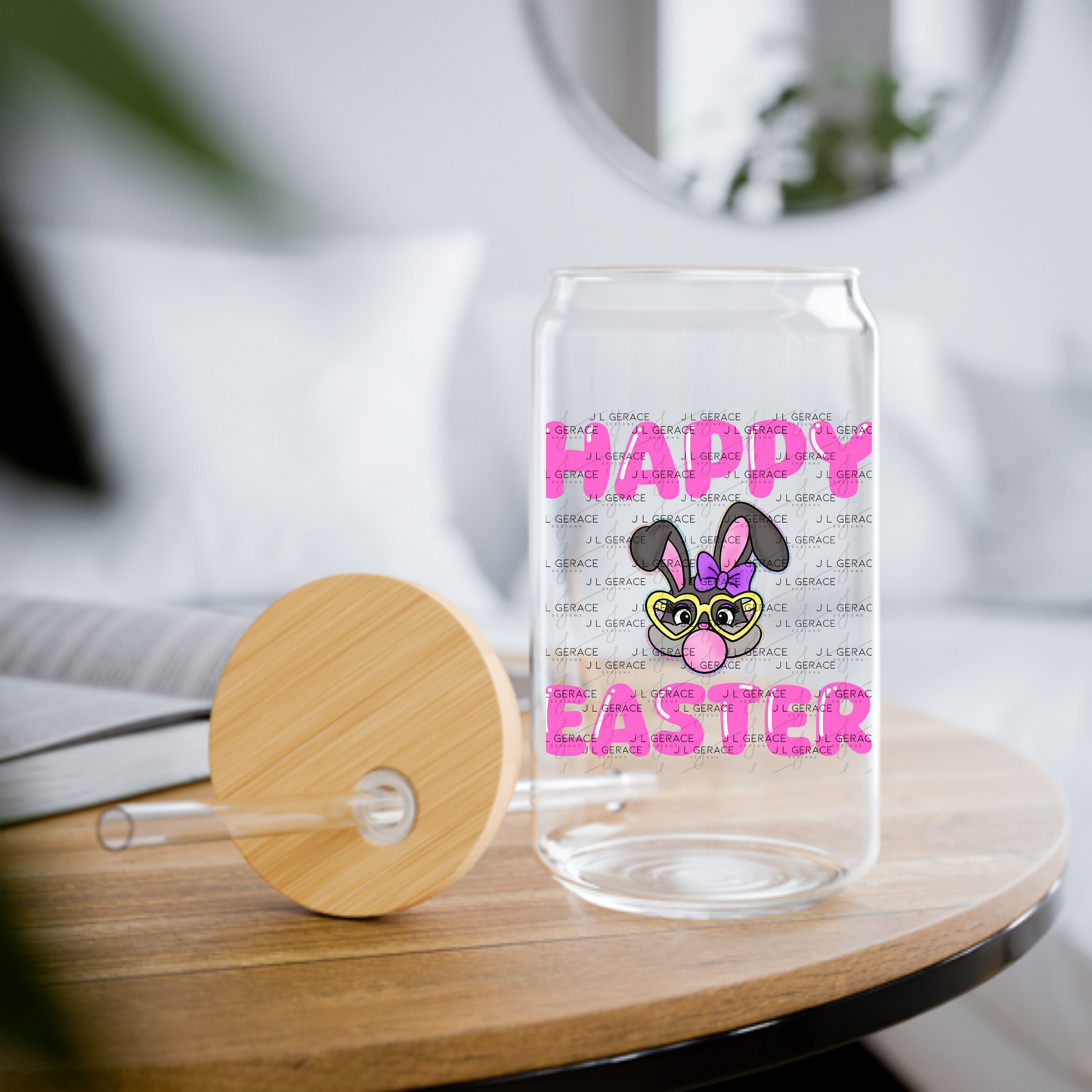 Happy Easter Bunny Bubblegum Rainbow Glitter Clipart Sublimation PNG