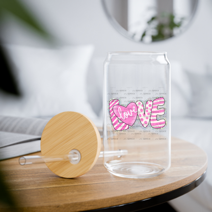 Glitter Outline Love Word PNG with Heart – Pink Mixed Pattern Design