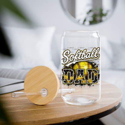 Softball Dad PNG – Yellow Black Paint Splatter Sports Design with Softball