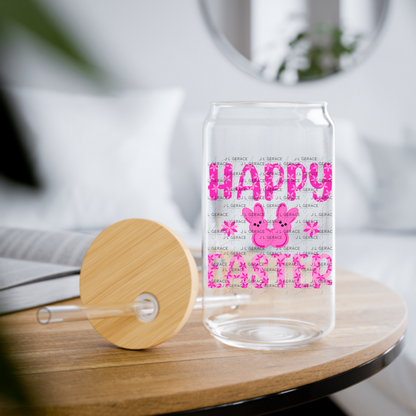 Happy Easter Pink Bunny Peep Flowers Clipart Sublimation PNG