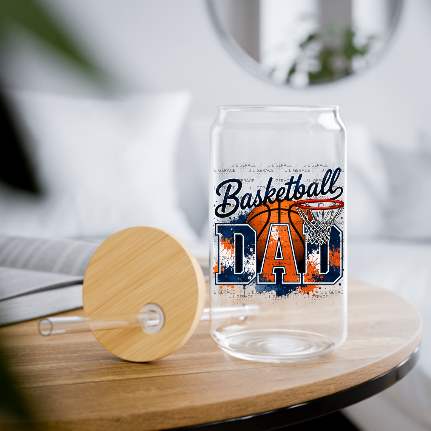 Basketball Dad PNG – Blue Orange Paint Splatter Design with Hoop and Ball