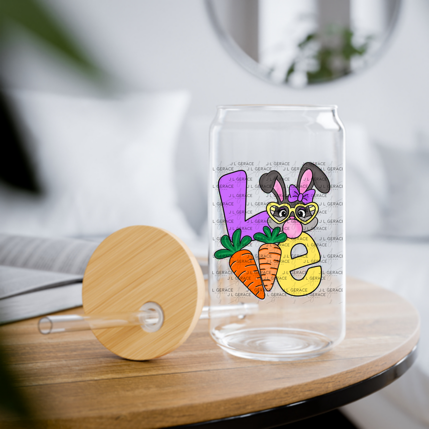 LOVE Easter Bunny with Carrots - Chunky Glitter Outline PNG