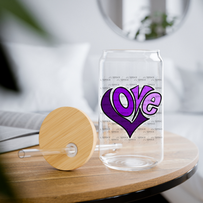 LOVE heart Letters Purple PNG with Glitter Outline Design
