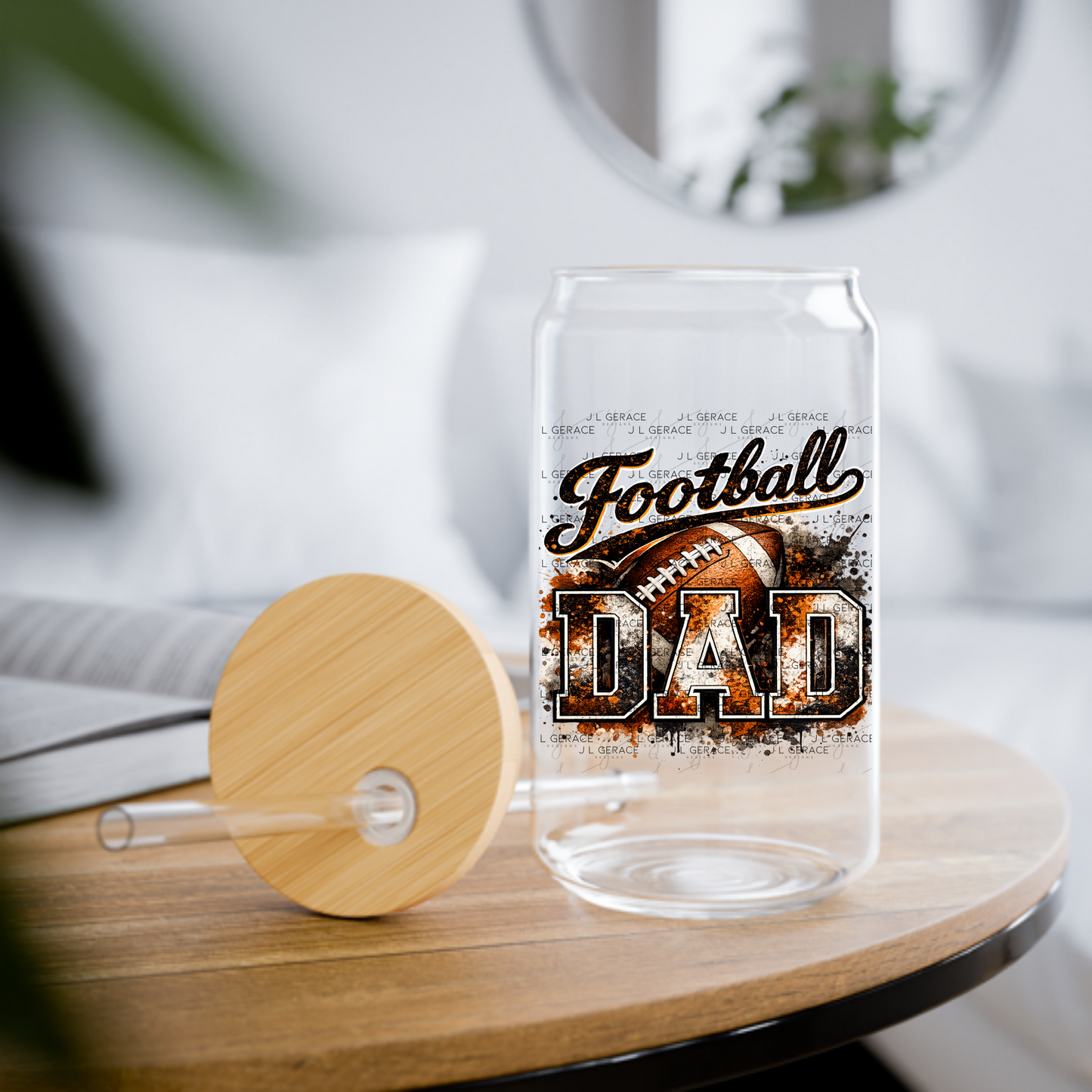 Football Dad PNG – Orange Black Paint Splatter Sports Design with Football