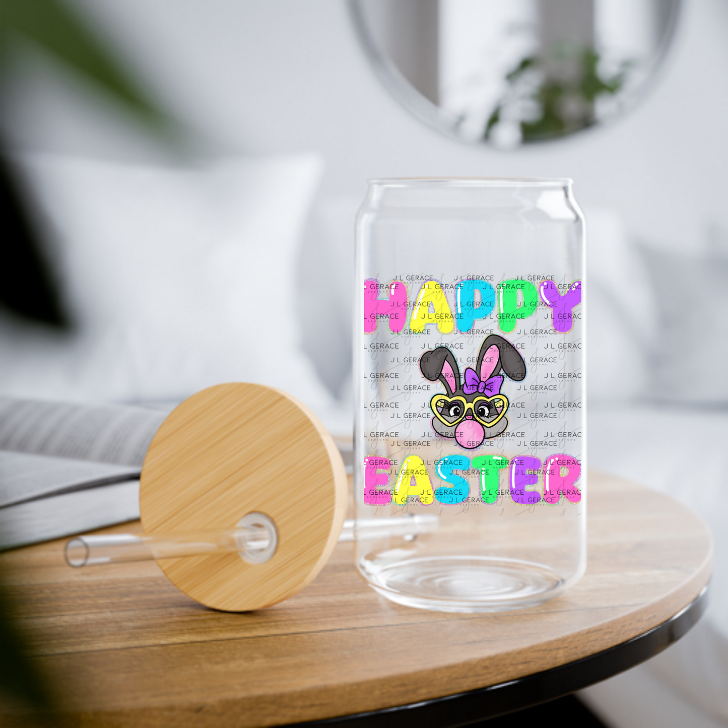 Happy Easter Bunny Bubblegum Rainbow Glitter Letters Clipart Sublimation PNG