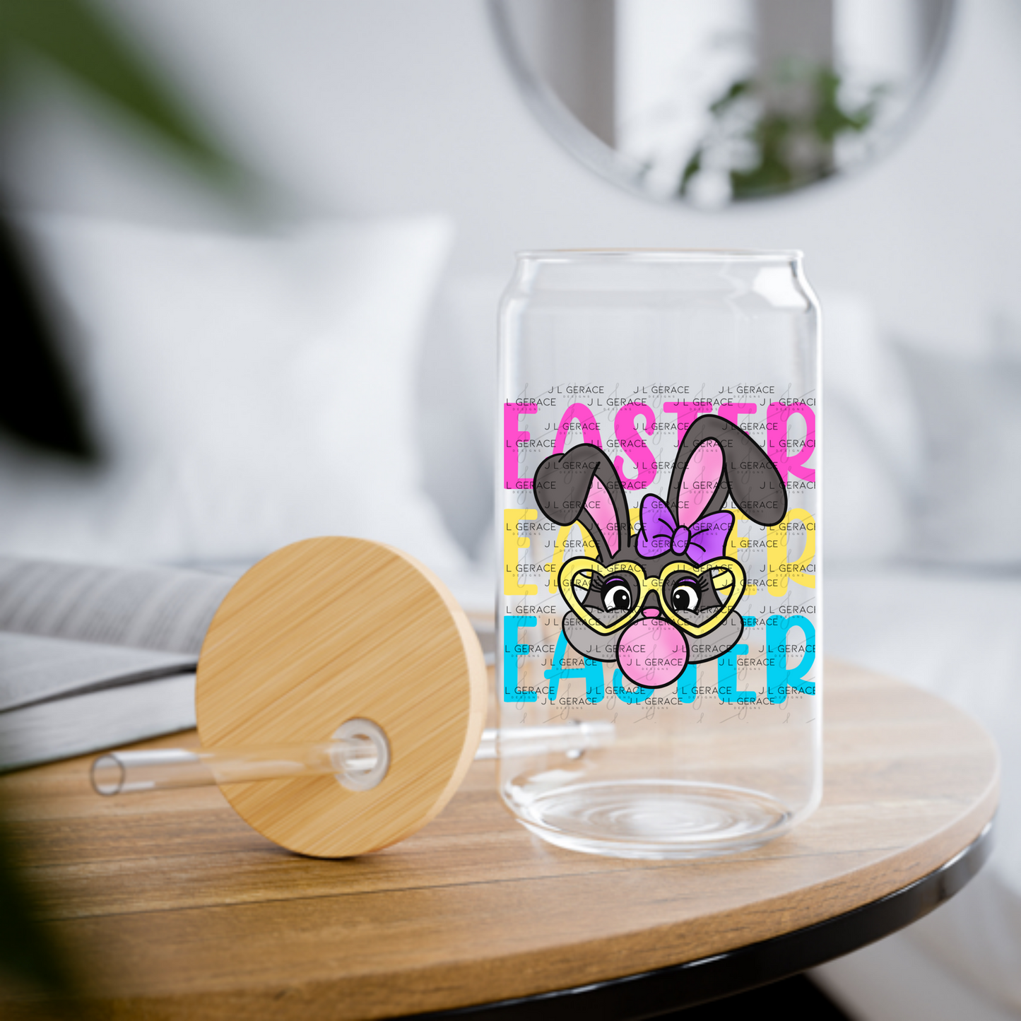 EASTER EASTER EASTER Bunny with Glasses Pink - Yellow - Blue PNG