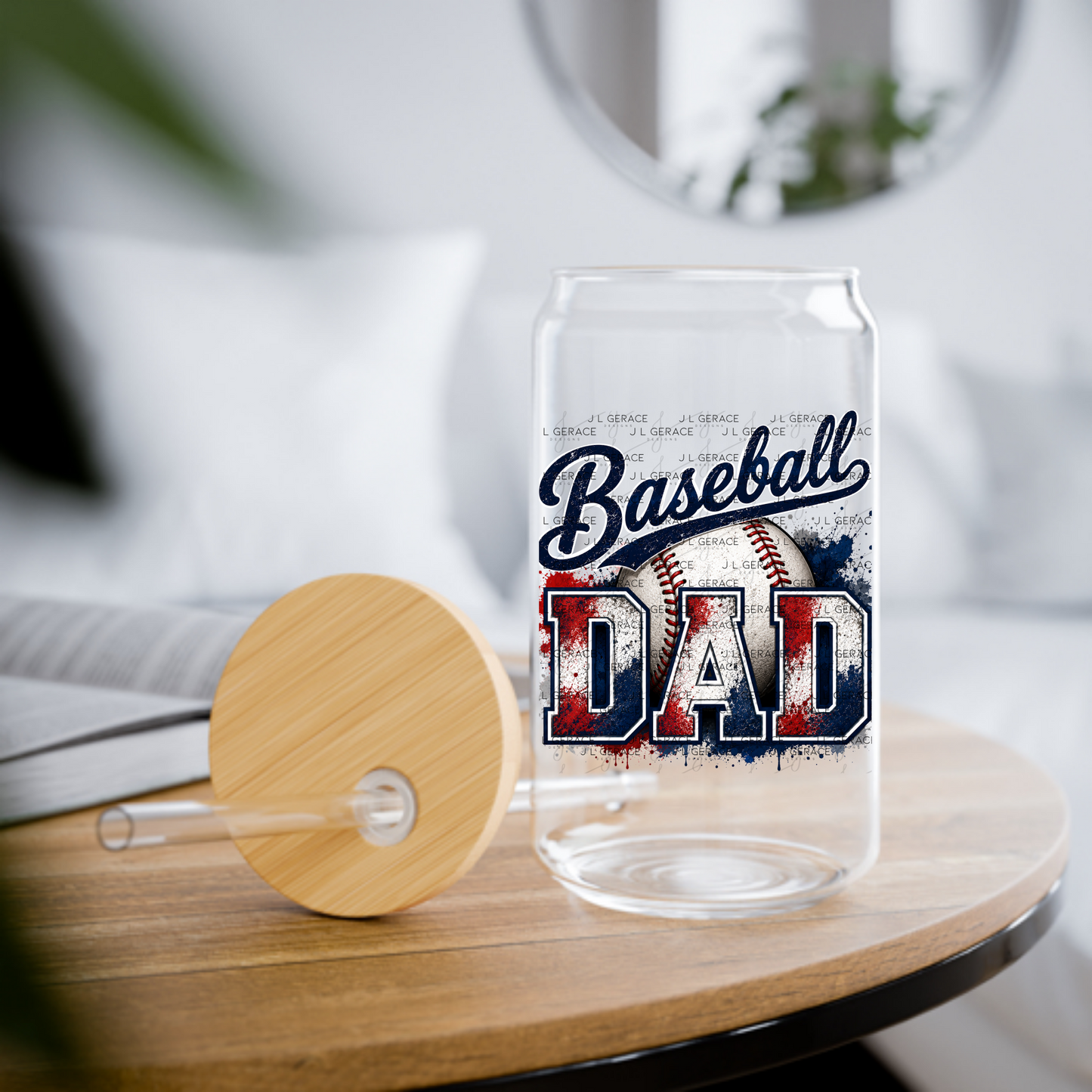 Baseball Dad PNG – Red White Blue Paint Splatter Design with Ball