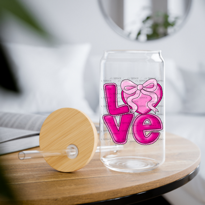 Love Pink Heart Bow PNG Valentine Word Art Design with outline