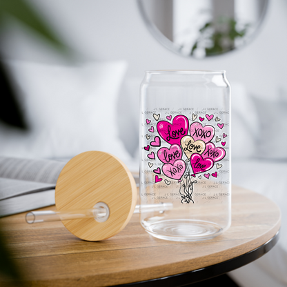 Pink Love & XOXO Heart Balloon Bouquet with Glitter String Outline PNG