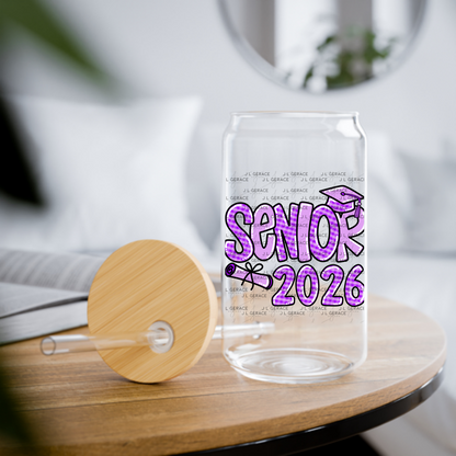 Senior 2026 PNG – Purple Gingham Graduation Cap and Diploma Design