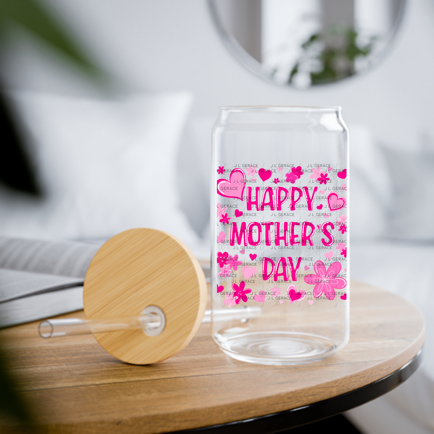 Happy Mothers Day PNG – Pink Hearts Floral Sublimation Design