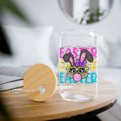 EASTER EASTER EASTER Bunny with Glasses Pink - Yellow - Blue - Chunky Glitter Outline PNG