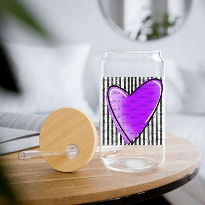 Purple Gradient Heart with Black and White Pinstripes Clipart PNG