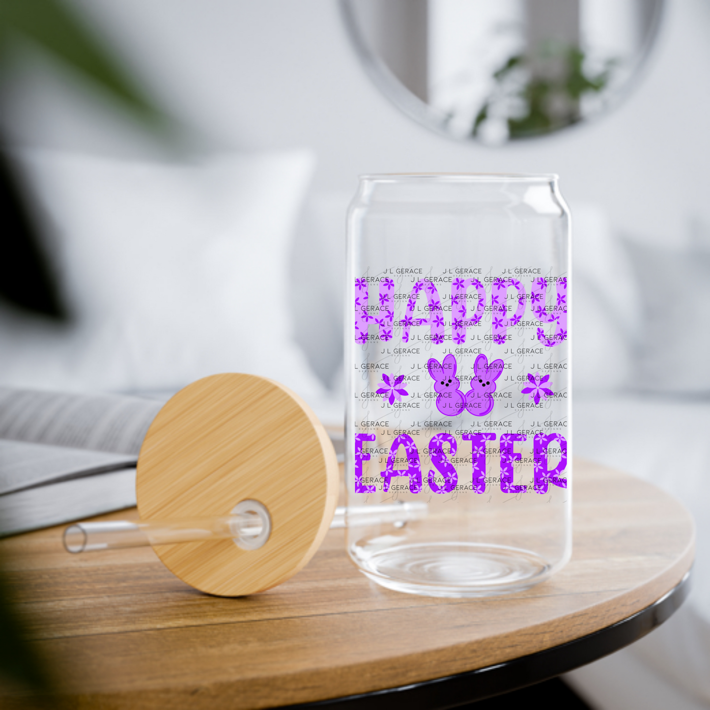Happy Easter Purple Bunny Peep Flowers Clipart Sublimation PNG