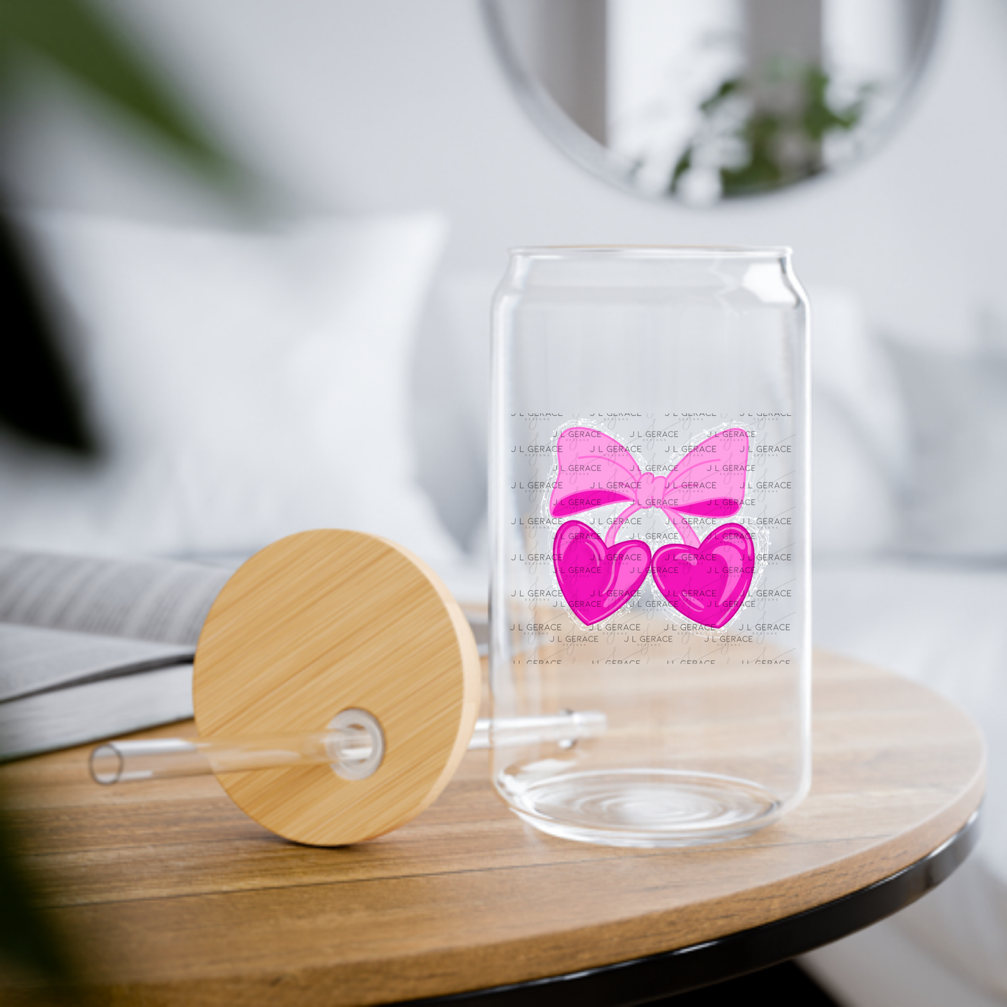 Pink Heart Cherries PNG with Bow String Glitter Design