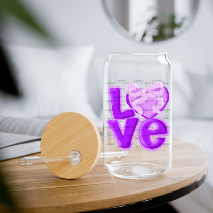 Purple Love Bubble Letter PNG with Heart Bow Design Scalloped Trim