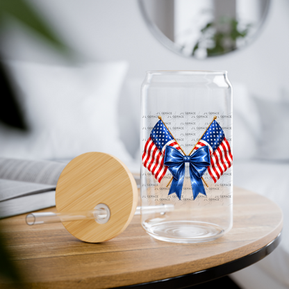 Patriotic Crossed Flags Blue Bow PNG Design Digital Download