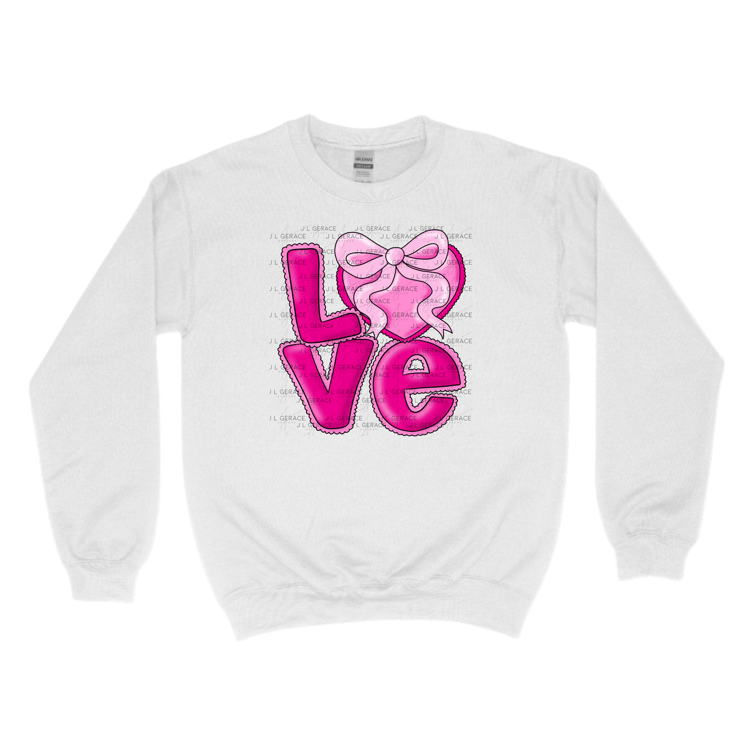 Love Pink Heart Bow PNG Valentine Word Art Design with outline