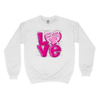 Love Pink Heart Bow PNG Valentine Word Art Design with outline