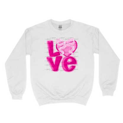 Love Pink Bubble Letter PNG with Heart Bow Design