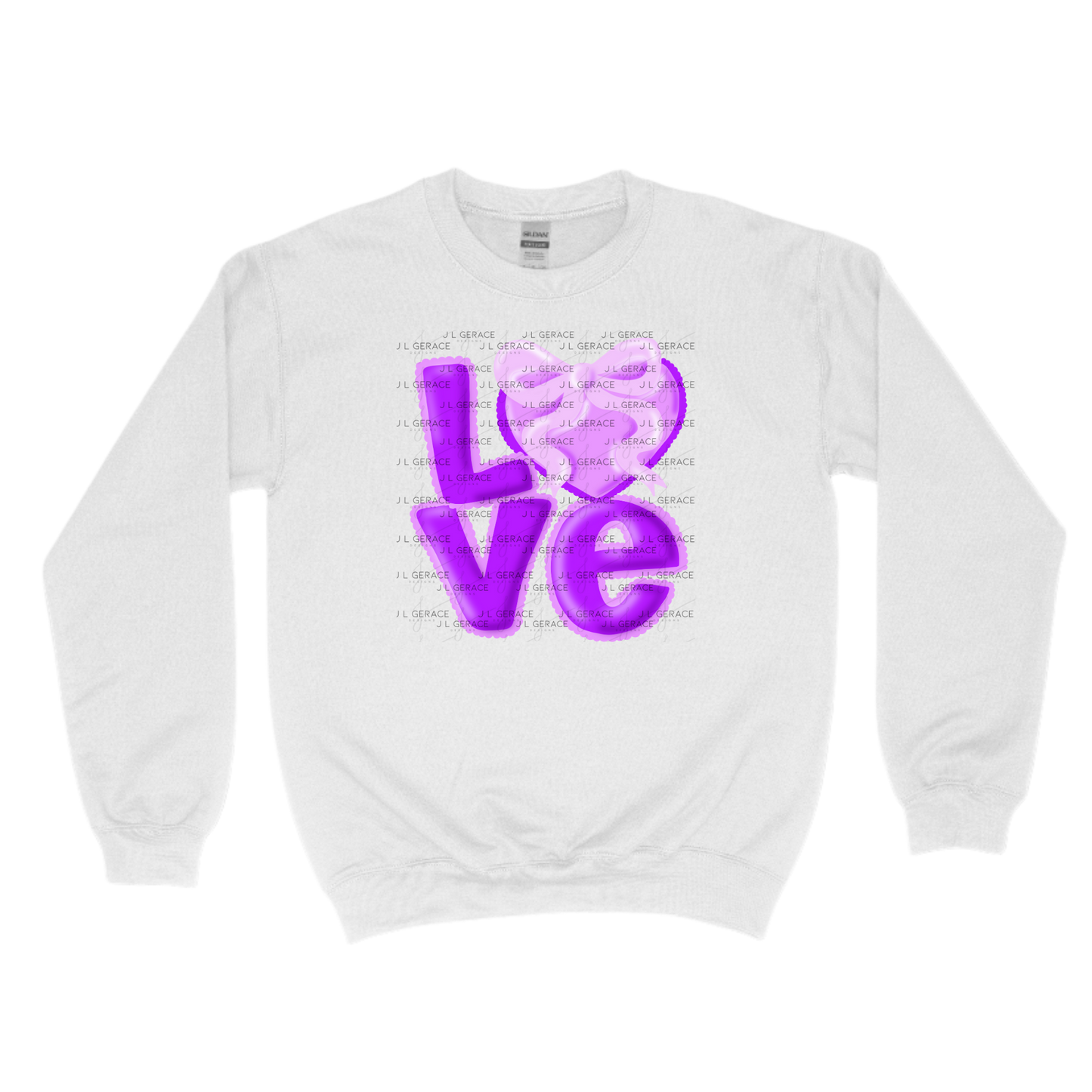 Purple Love Bubble Letter PNG with Heart Bow Design Scalloped Trim