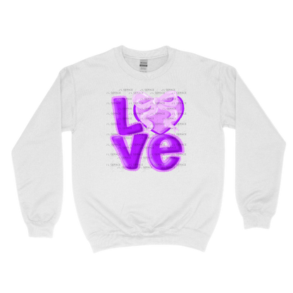 Purple Love Bubble Letter PNG with Heart Bow Design Scalloped Trim