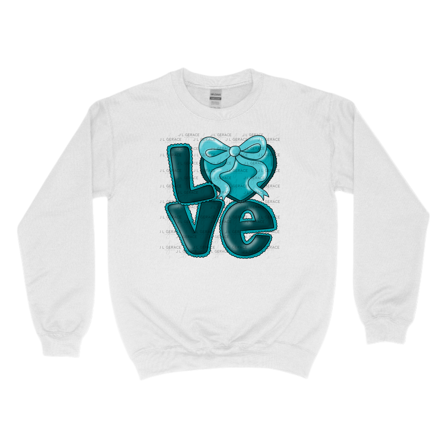 Dark Teal Love Bubble Letter PNG with Bow Accent Black outline Design