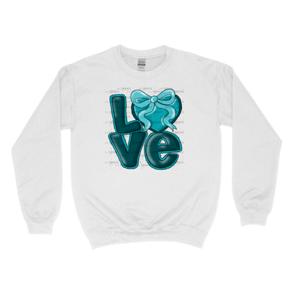 Dark Teal Love Bubble Letter PNG with Bow Accent Black outline Design