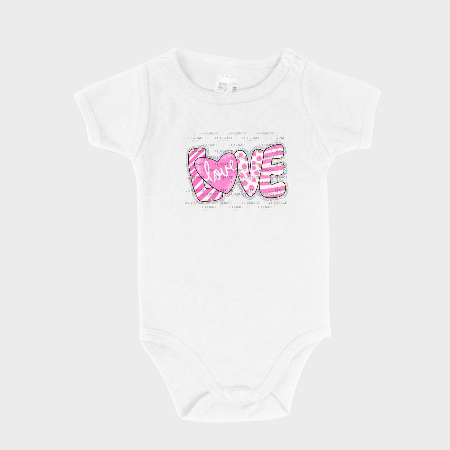 Glitter Outline Love Word PNG with Heart – Pink Mixed Pattern Design
