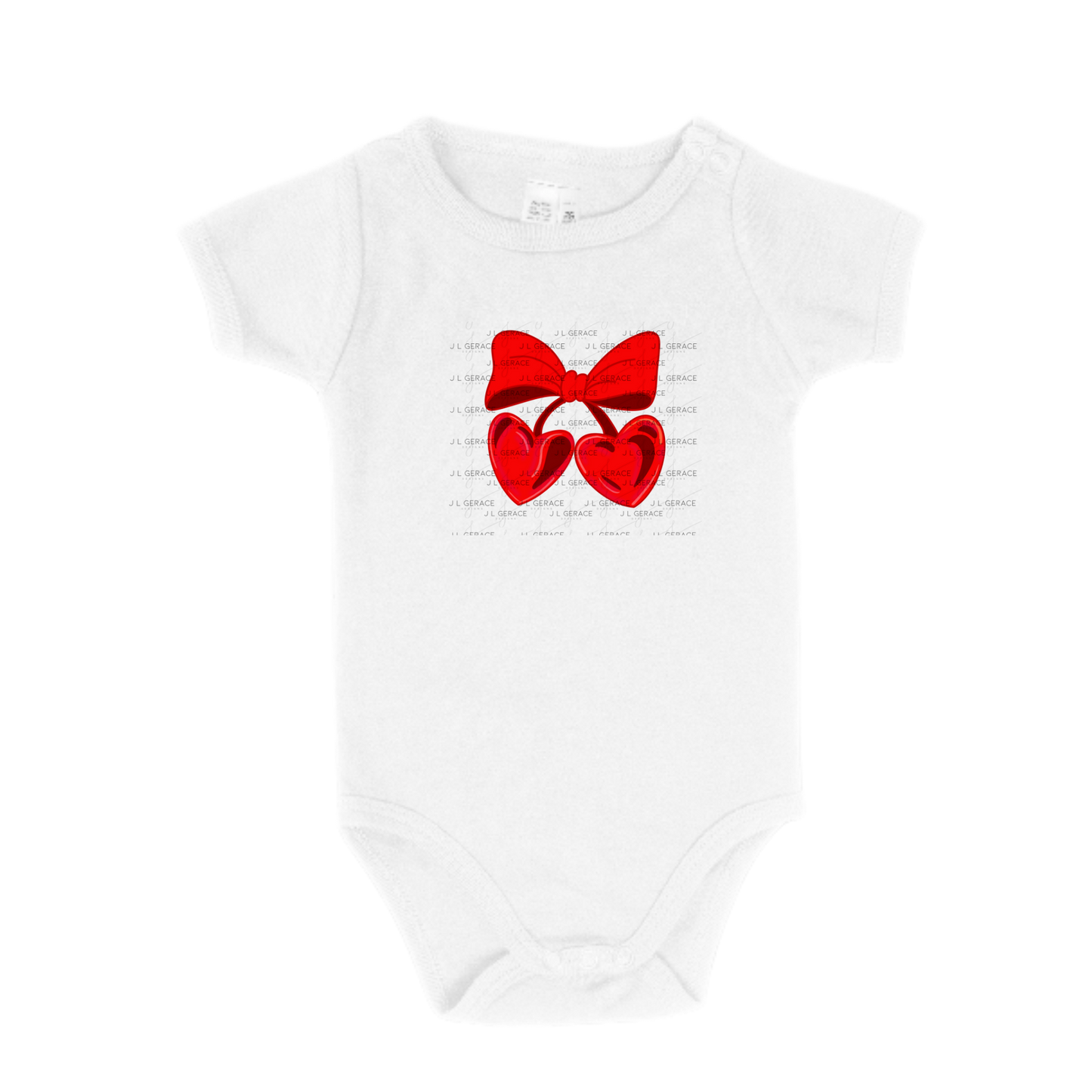 Red Heart Cherries PNG with Bow Glossy Solid Design